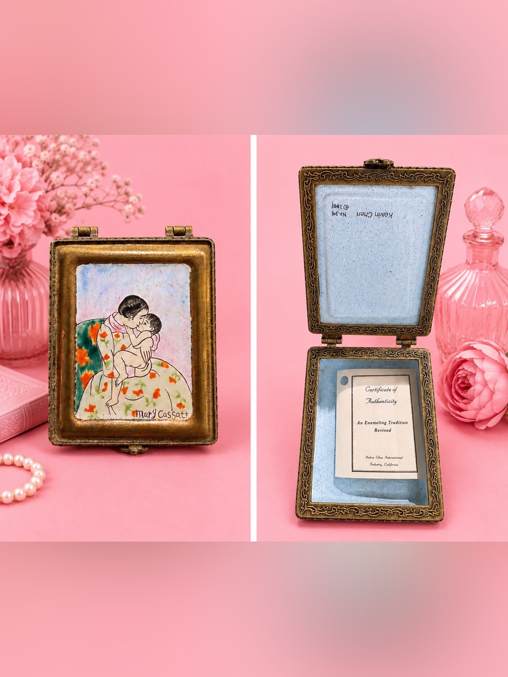 Enamel Trinket Box with Accents and Art Panel